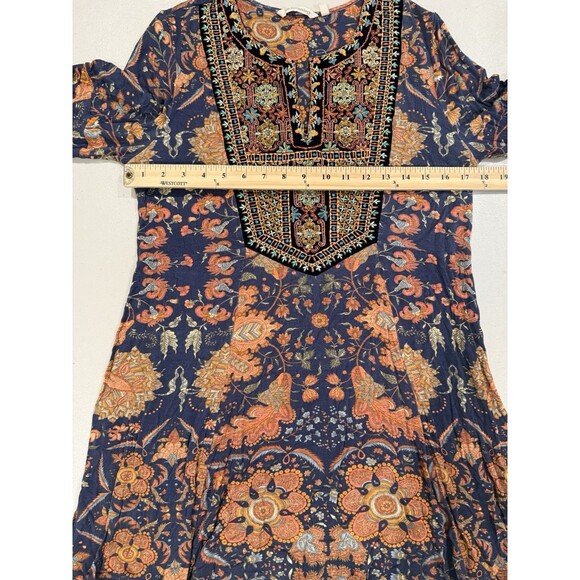 Soft Surroundings Tunic Top Medium Velvet Embroidered 3/4 Bell Sleeve Boho Indie - Picture 5 of 6